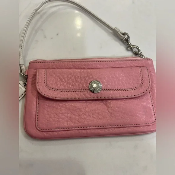 Coach Pink Leather Wristlet with Silver Accents - Picture 2 of 9